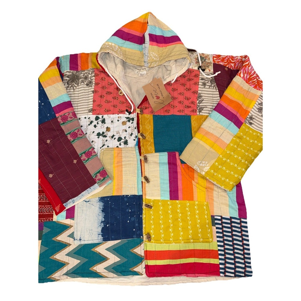 ASHLEY TAYLOR  Jacket Women's One Size Kantha Patchwork Hood Quilted Coat Boho